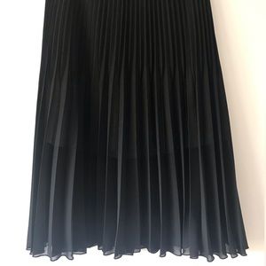 Black Pleated Midi Skirt with Sheer Overlay